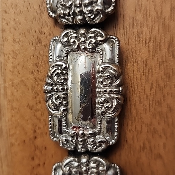 Bracelet: silver plates with leather bracelet - Picture 3 of 8